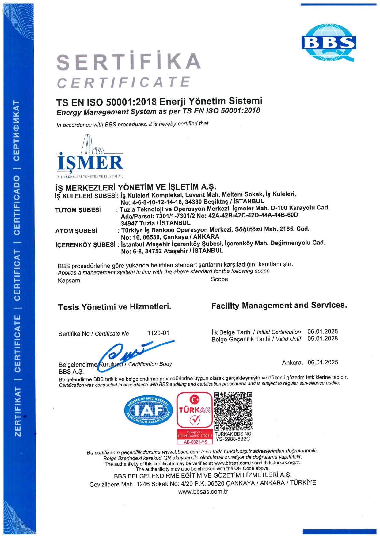 ISO 50001 Enerji Yönetim Sertikamız